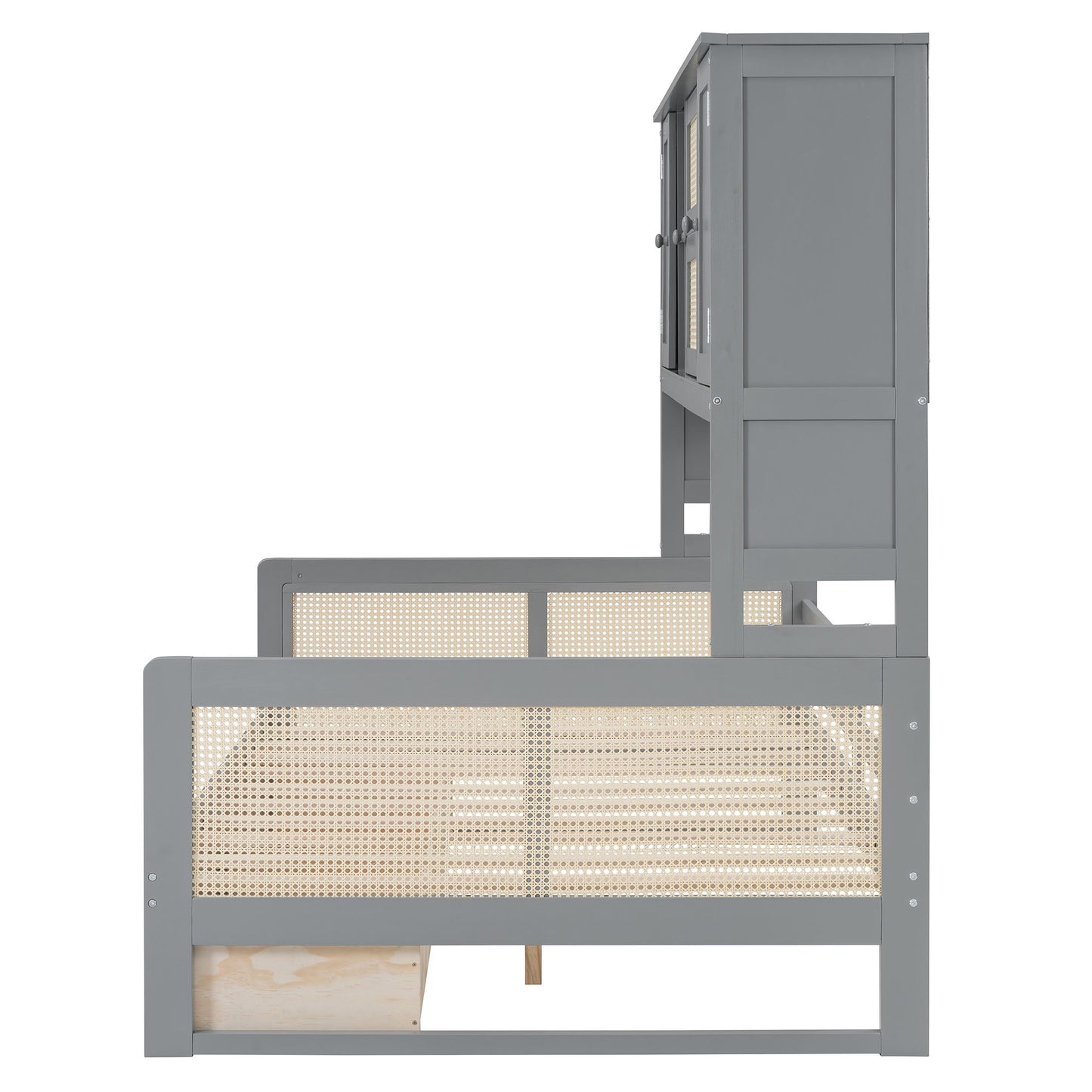 Full Size Wooden Daybed With 2 Drawers, And All In One Cabinet And Shelf - Gray