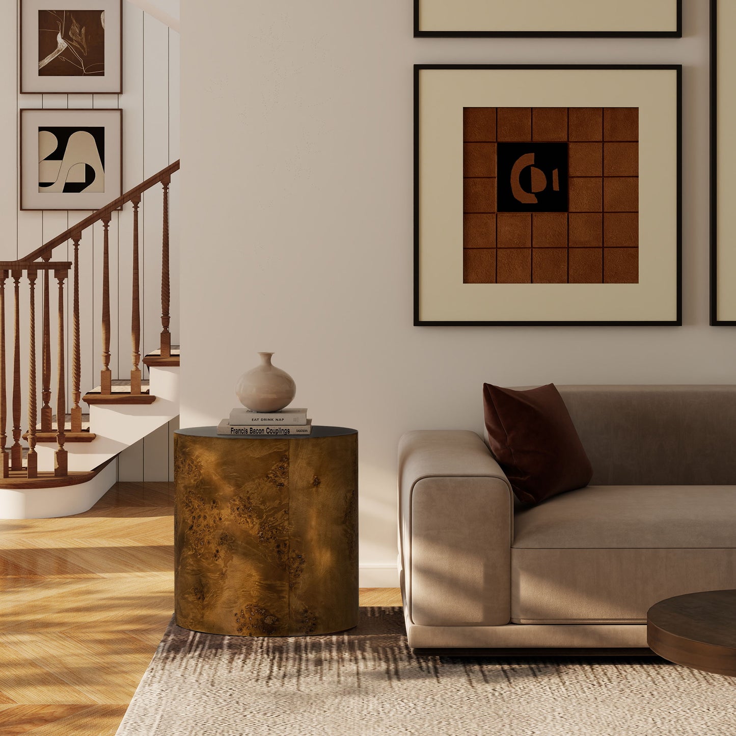 Nebula - Accent Oval Pillar Side Table - Medium Brown