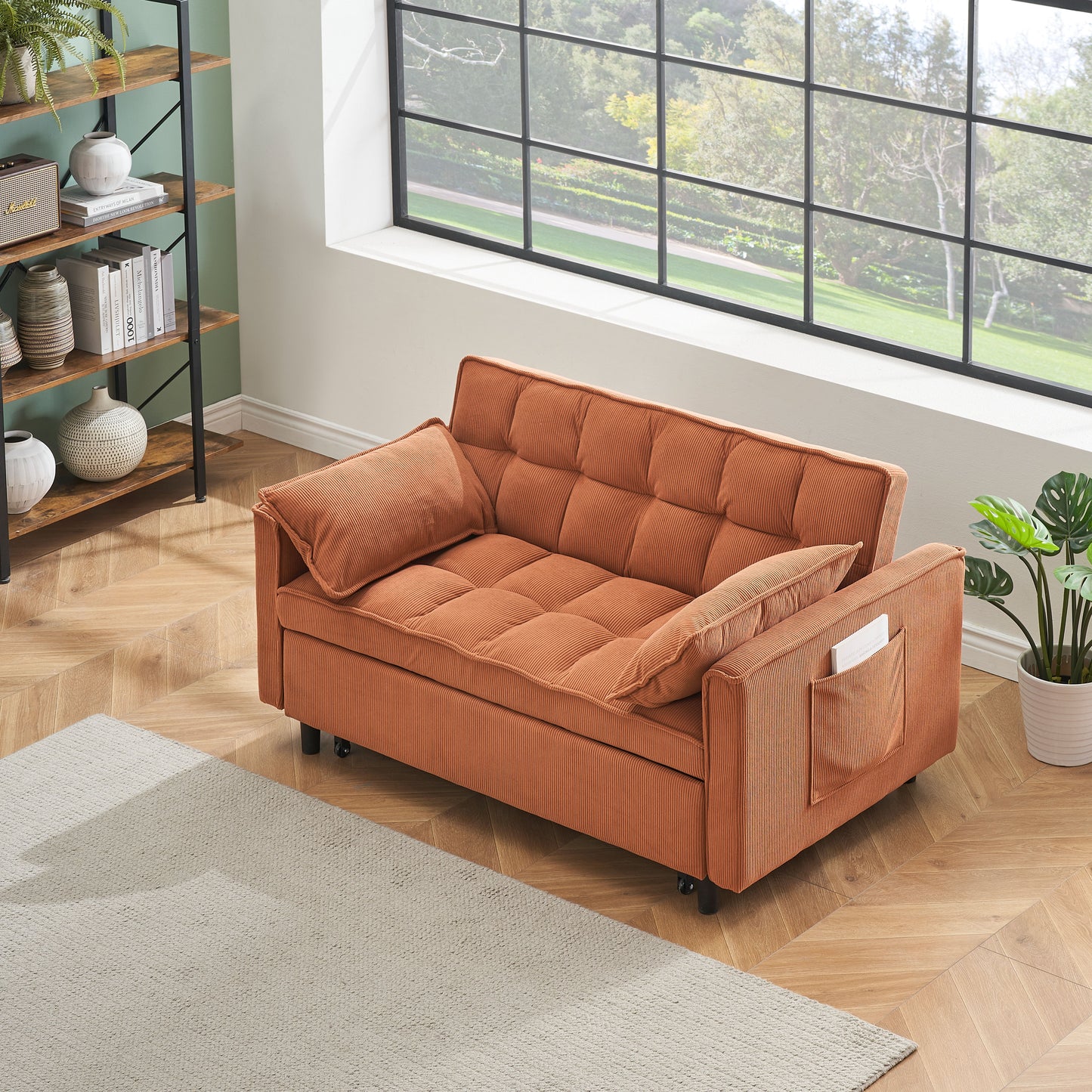 Folding Sofa Bed, Adjustable Back, Access Sofa, Recliner, Single Bed - Orange