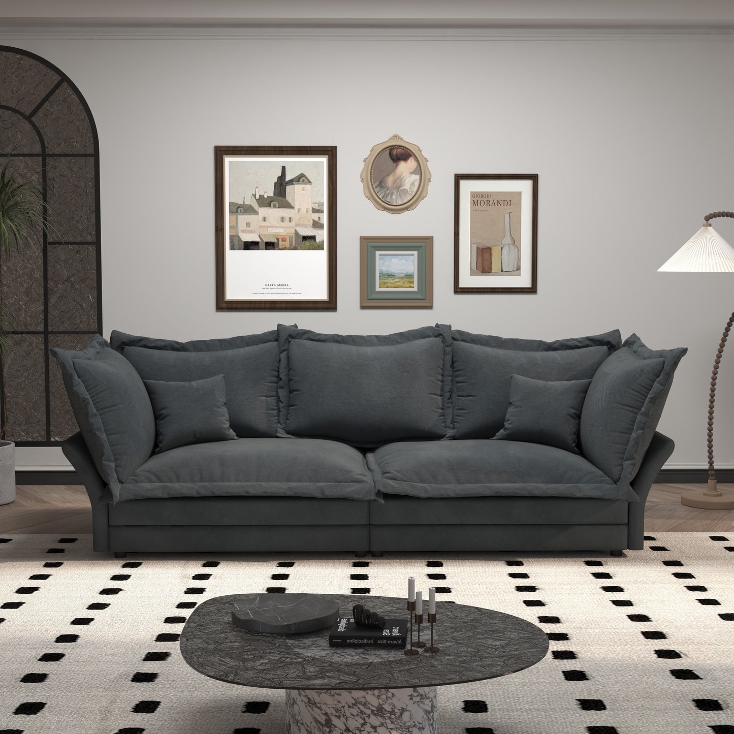 Modern Comfy Upholstered Sofa Cloud Couch, Deep Seat Couches With Multiple Large Soft Pillows, Convertible Deep Seat Chaise Langue For Living Room - Gray