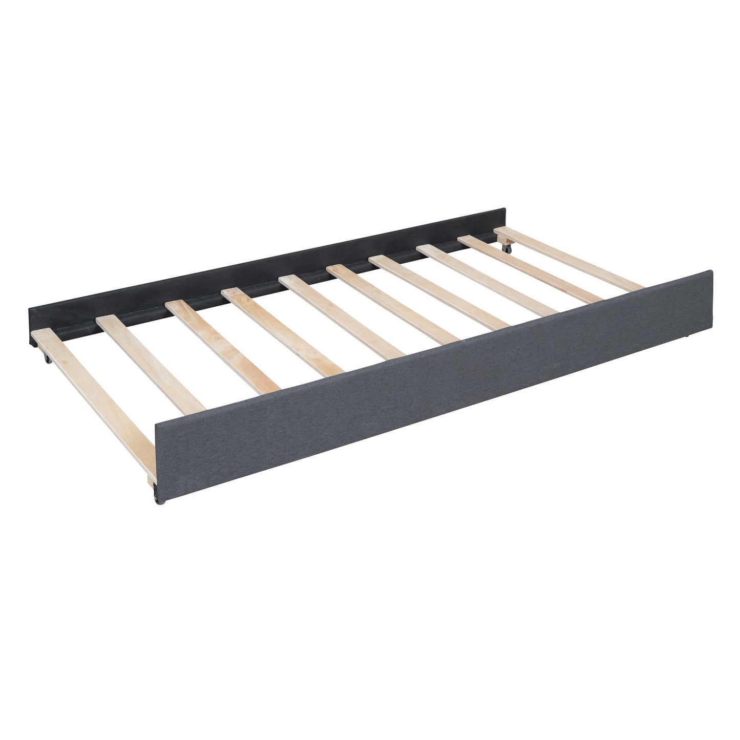Full Size Upholstered Platform Bed With Brick Pattern Headboard, With Twin Size Trundle And 2 Drawers - Gray