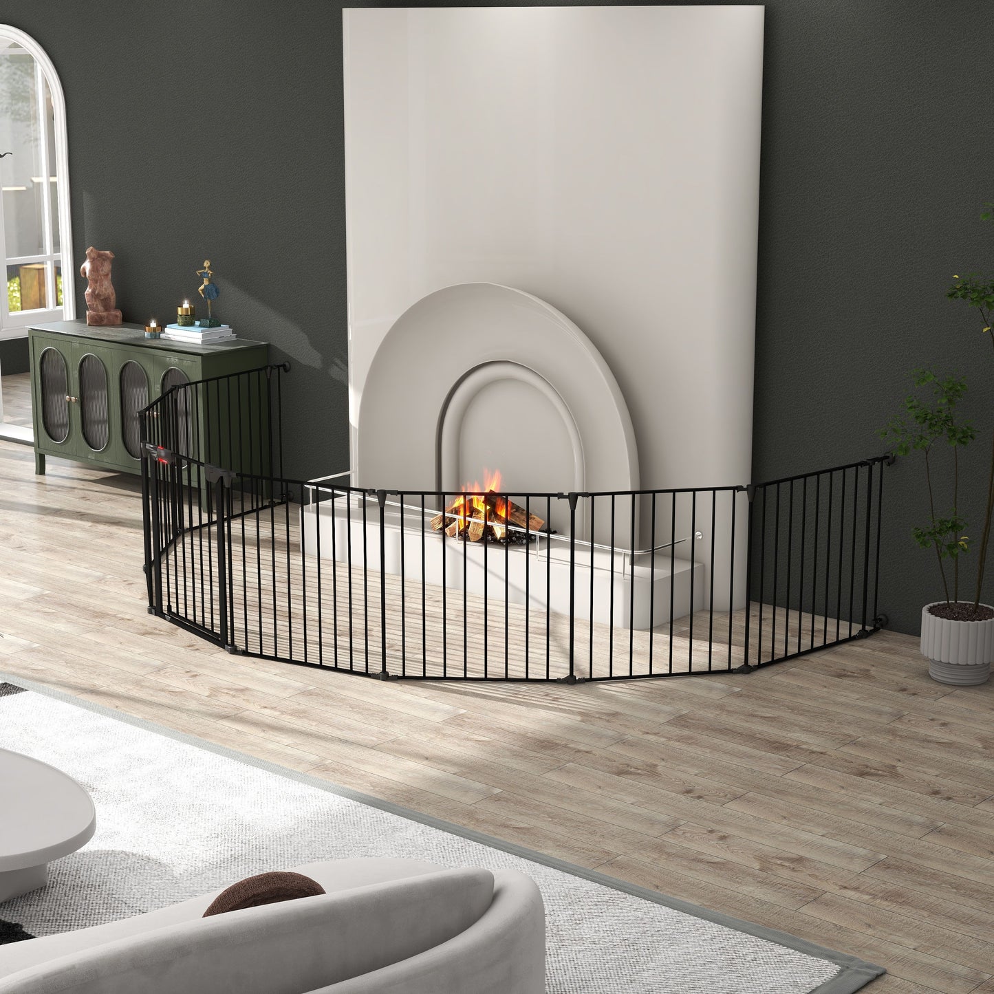 Adjustable Safety Gate 8 Panels Play Yard Metal Doorways Fireplace Fence Christmas Tree Fence Gate For House Stairs Gate Prohibited Area Fence - Black