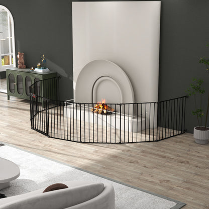 Adjustable Safety Gate 8 Panels Play Yard Metal Doorways Fireplace Fence Christmas Tree Fence Gate For House Stairs Gate Prohibited Area Fence - Black