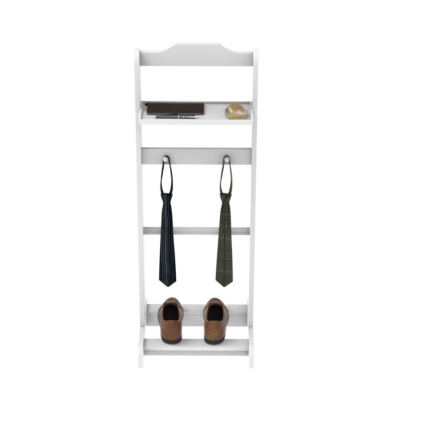 Accent Portable Garment Rack, Clothes Valet Stand With Storage Organizer - White