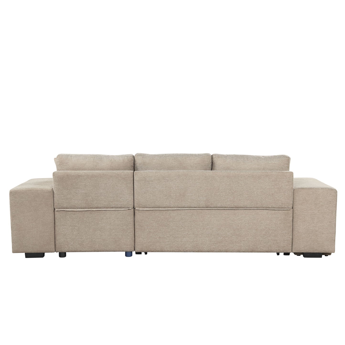 Modern L-Shape 3 Seat Reversible Sectional Couch, Pull Out Sleeper Sofa With Storage Chaise And 2 Stools For Living Room Furniture Set - Cream