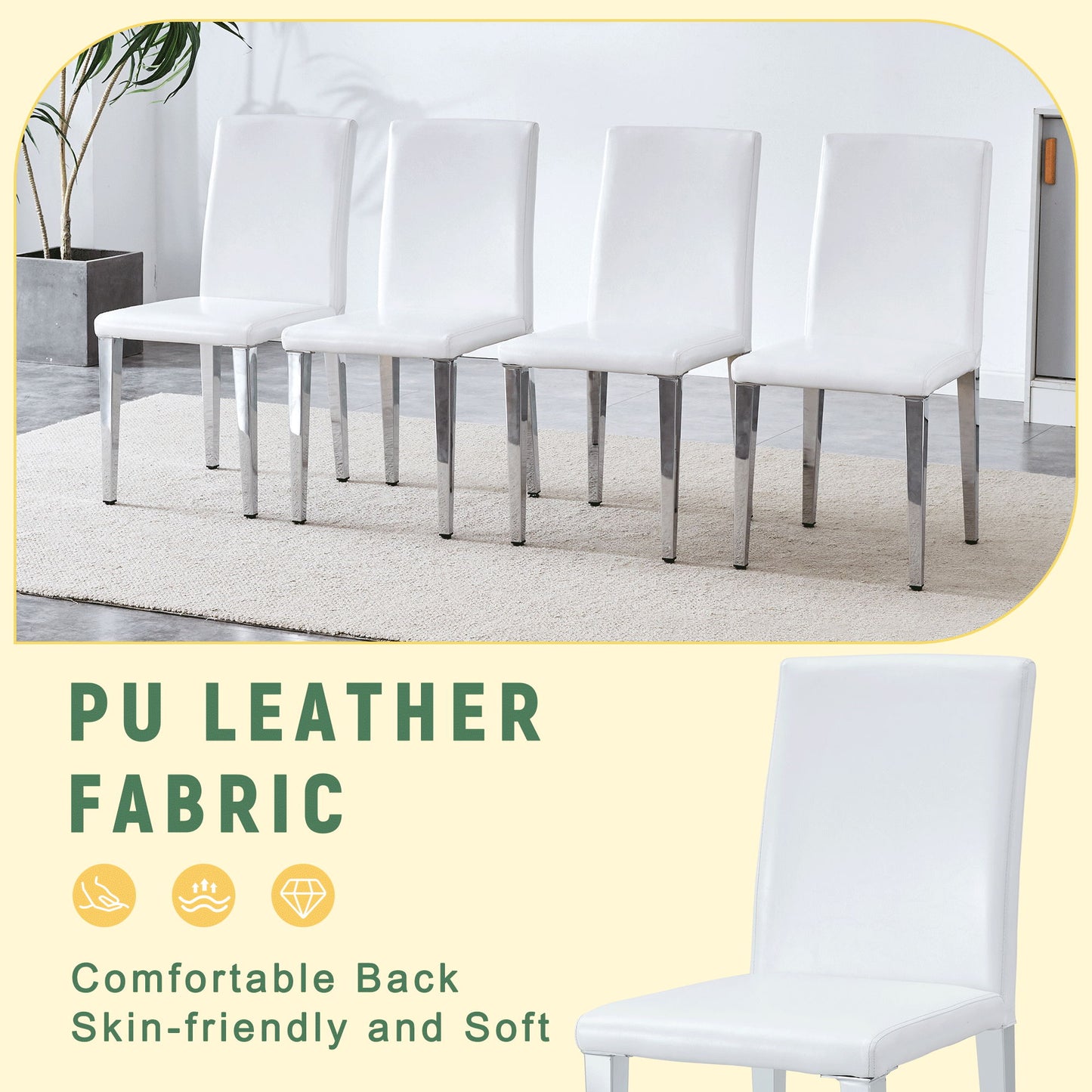 (Set of 4) Backrest Chairs With Silver Metal Legs The Perfect Combination, Suitable For Minimalist And Modern Home Styles - White / Silver