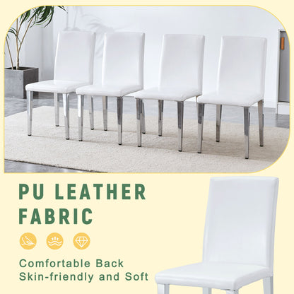 (Set of 4) Backrest Chairs With Silver Metal Legs The Perfect Combination, Suitable For Minimalist And Modern Home Styles - White / Silver