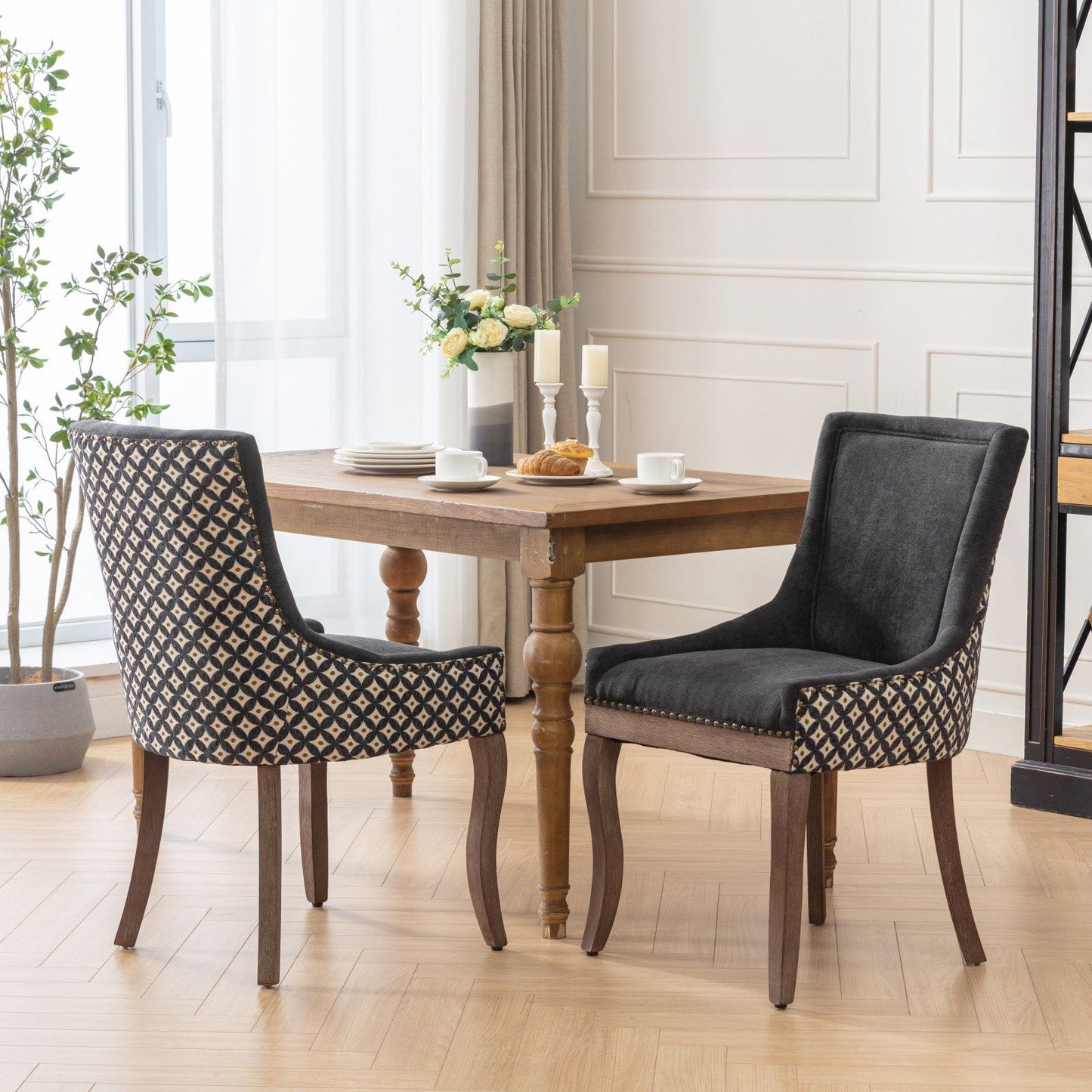 Ultra Side Dining Chair, Thickened Fabric Chairs With Neutrally Toned Solid Wood Legs, Bronze Nail Head (Set of 2) - Blue