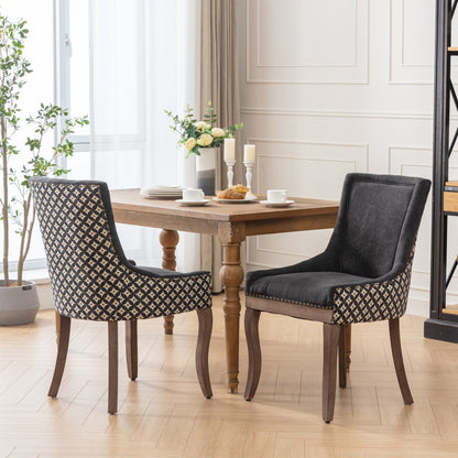 Ultra Side Dining Chair, Thickened Fabric Chairs With Neutrally Toned Solid Wood Legs, Bronze Nail Head (Set of 2) - Blue