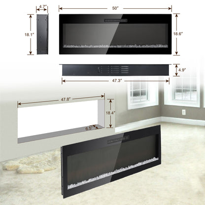50" Electric Fireplace, Recessed And Wall Mounted Fireplace - Antique Black