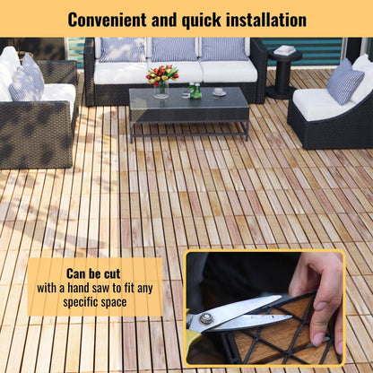 10 Piece Interlocking Deck Tiles Striped Pattern, Square Acacia Hardwood Outdoor Flooring For Patio, Bancony, Pool Side - Yellow