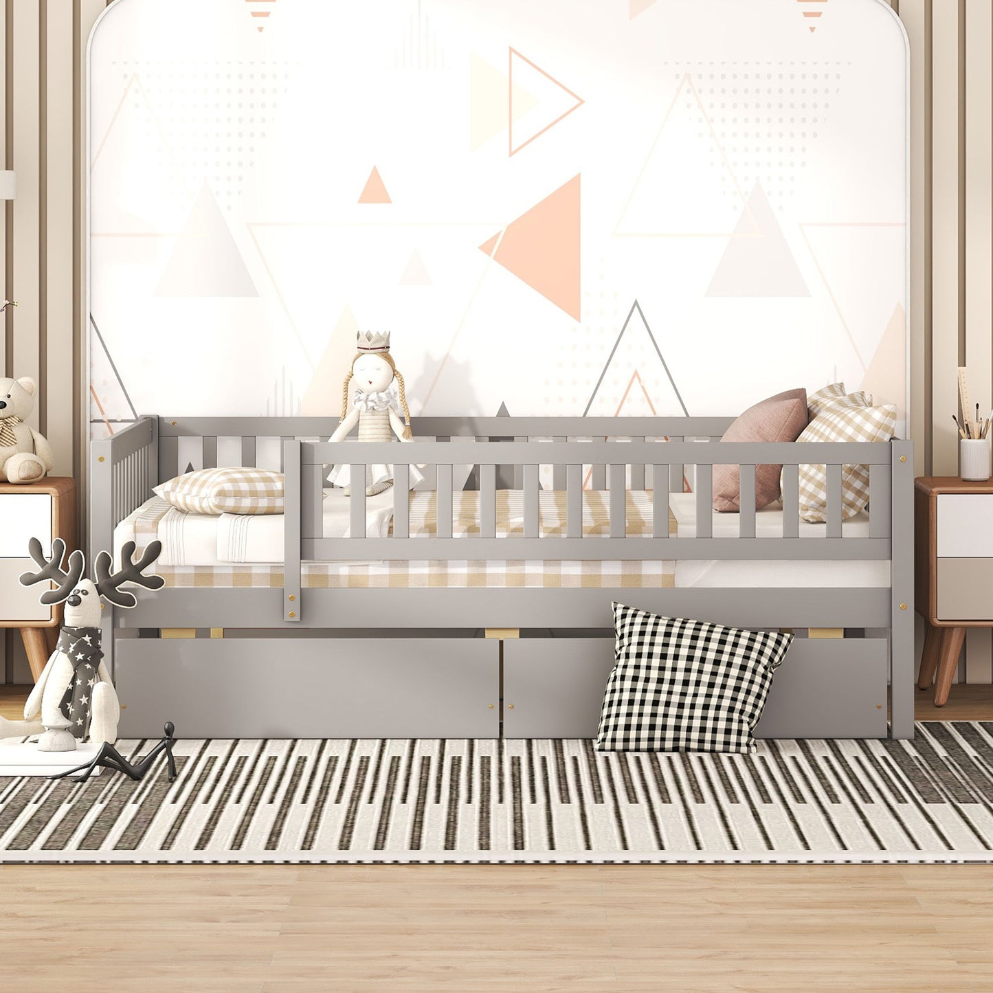 Full Size Daybed Bed With Two Drawers - Gray