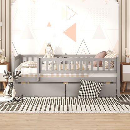 Full Size Daybed Bed With Two Drawers - Gray