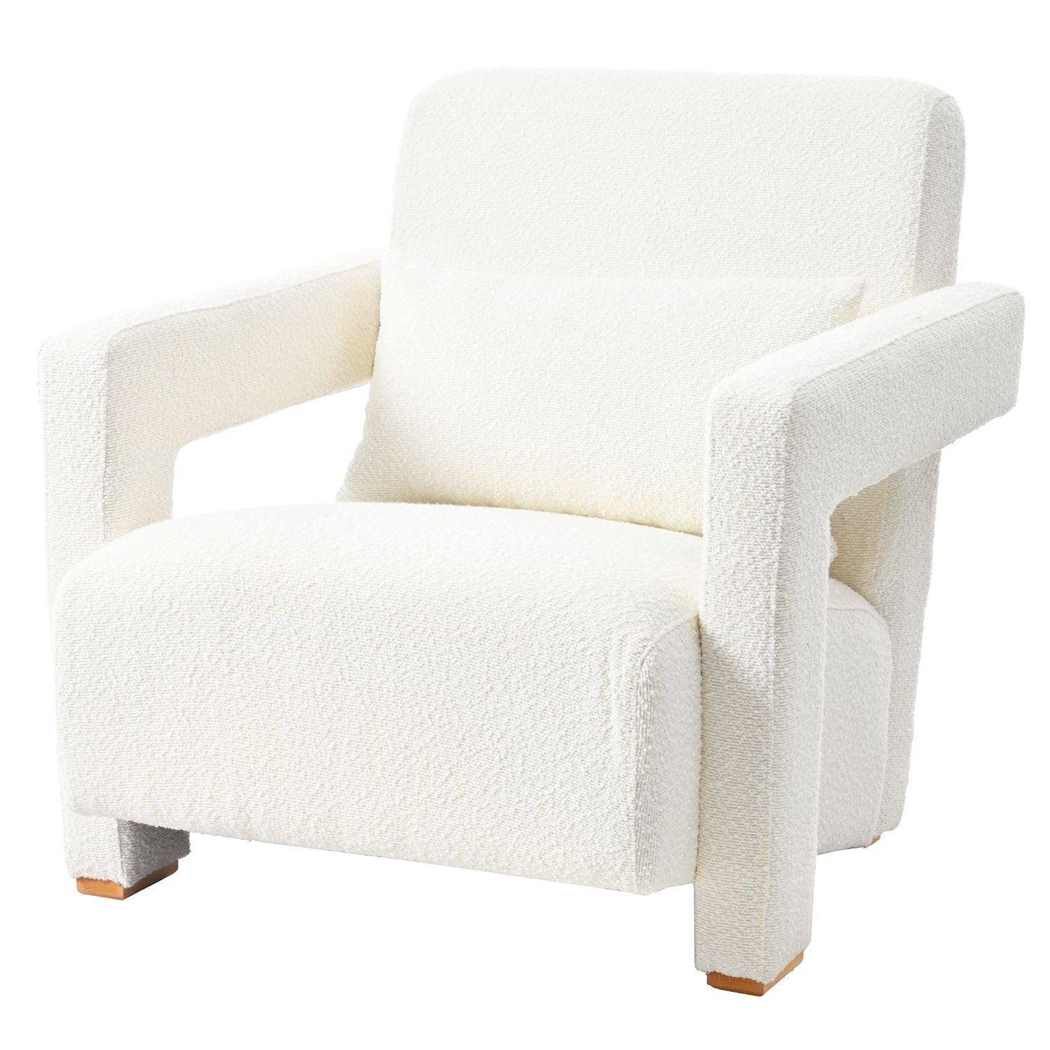 Sleek Right Angle Armrests, Ergonomic Lumbar Support, Square Wooden Block Legs, Inclined Seat For Comfort, Artistic Statement Piece For Living Room, Bedroom And Study - White