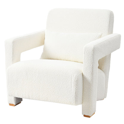 Sleek Right Angle Armrests, Ergonomic Lumbar Support, Square Wooden Block Legs, Inclined Seat For Comfort, Artistic Statement Piece For Living Room, Bedroom And Study - White