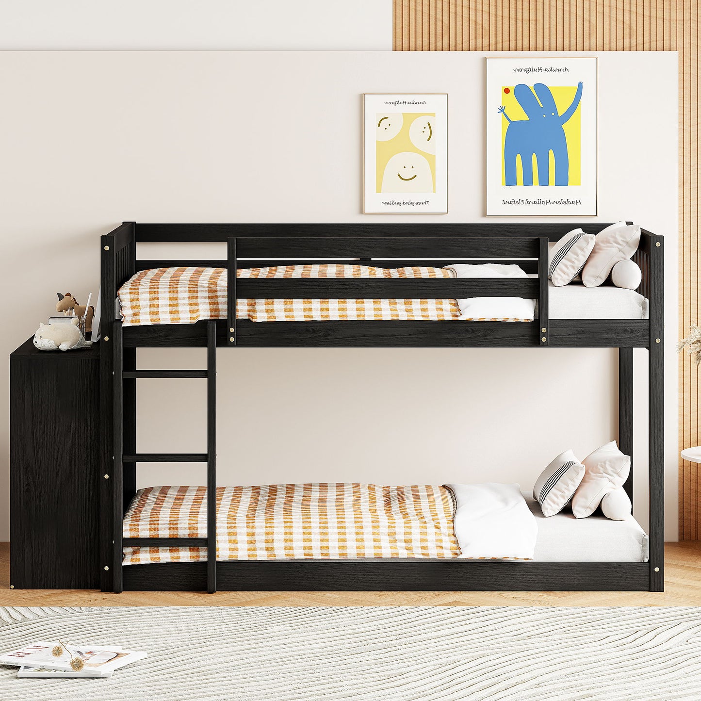 Twin Over Twin Classic Bunk Bed With 4 Drawers And 3 Shelves - Espresso