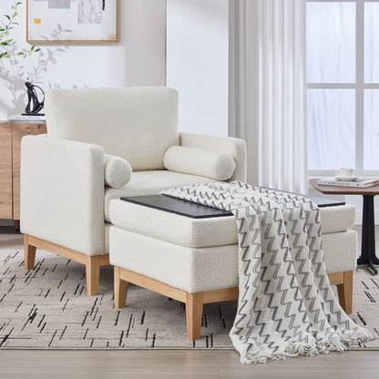 Oversized Swivel Barrel Accent Chair And Ottoman Set With Storage - Ivory
