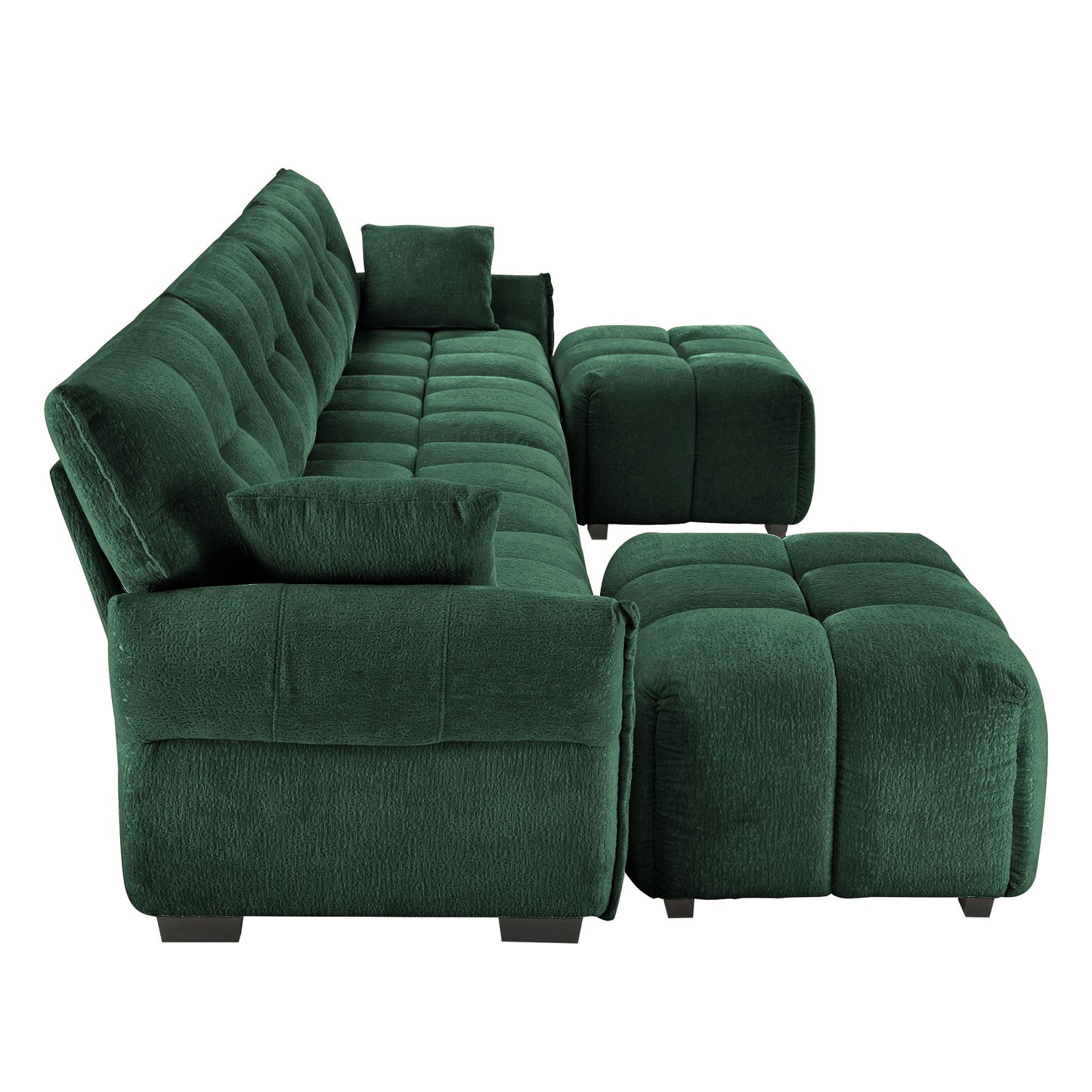 Modern Style 4 Seater Sofa Set With 2 Ottomans Frame - Premium Green