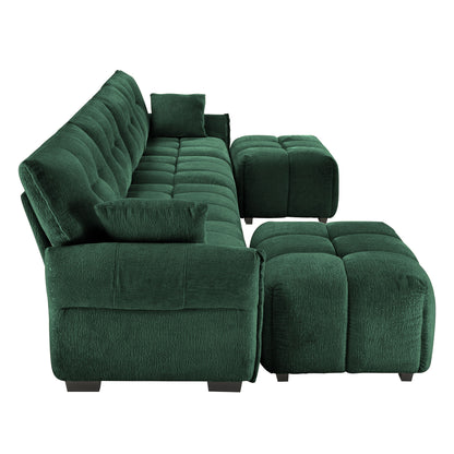 Modern Style 4 Seater Sofa Set With 2 Ottomans Frame - Premium Green