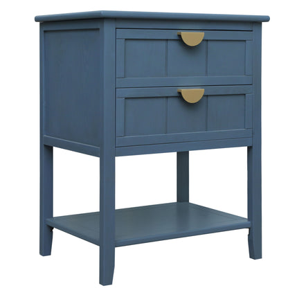 2 Drawer Side Table, American Style, End Table, Suitable For Bedroom - Blue