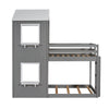 Twin Over Twin Bunk Bed With Roof, Window, Guardrail, Ladder - White