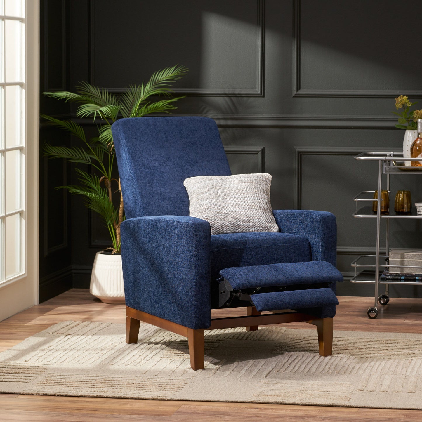 Wide Hand Manual Club Recliner - Navy Blue