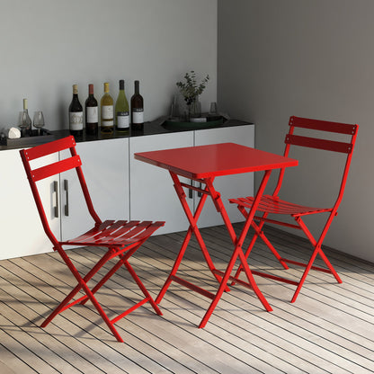 3 Piece Patio Bistro Set Of Foldable Square Table And Chairs - Red