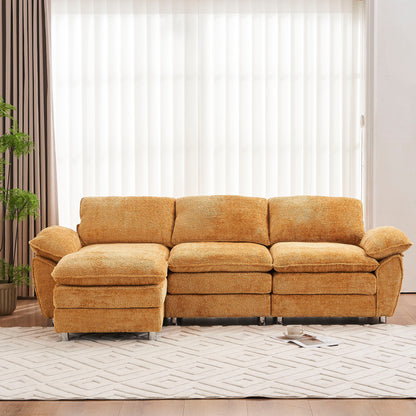 Modern Deep 3 Seat Sofa Couch With Ottoman, Polyester Sofa Sleeper Comfy Upholstered Furniture For Living Room - Yellow