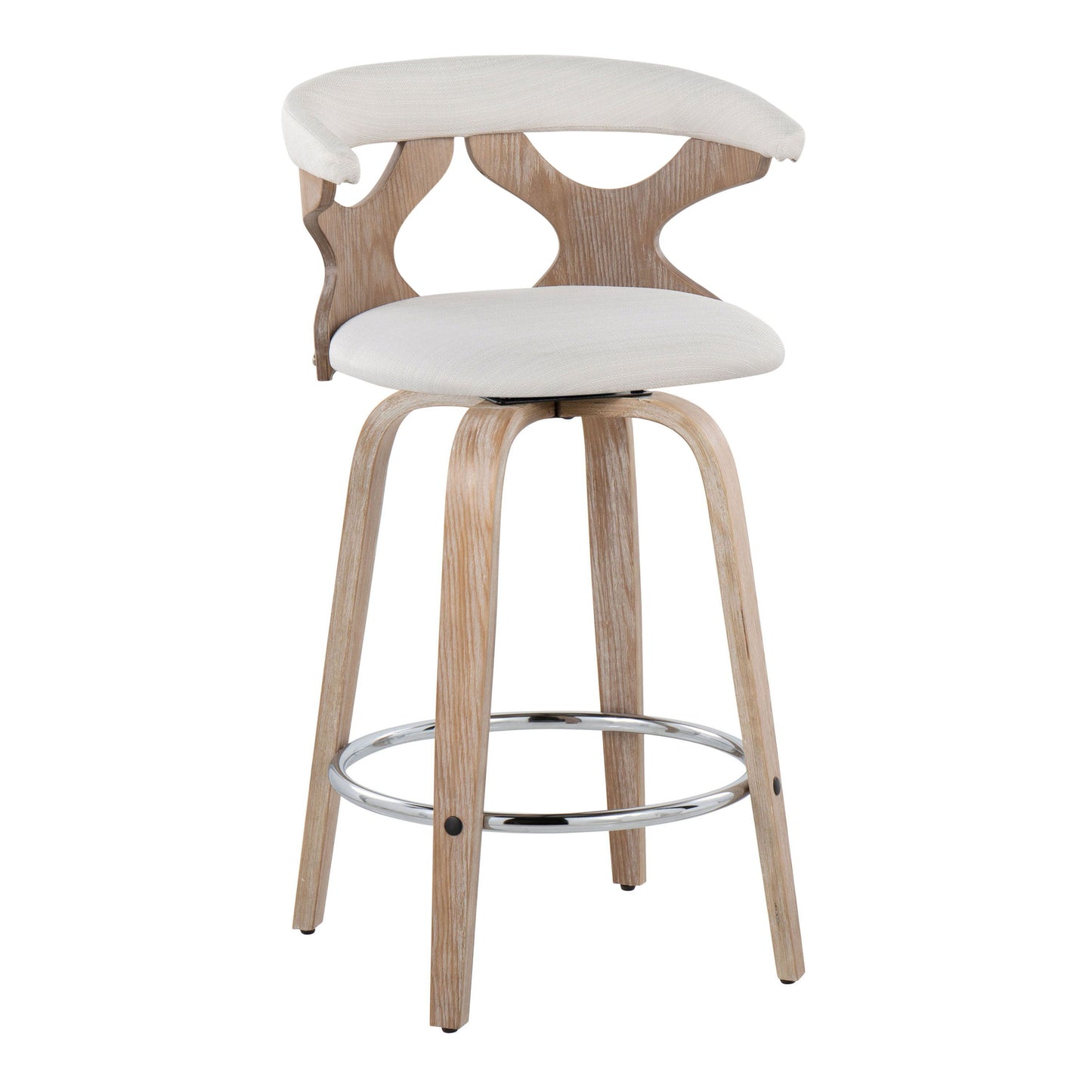 Gardenia - Contemporary Fixed Height Counter Stool With Swivel With Round Footrest (Set of 2) - White Washed / Cream