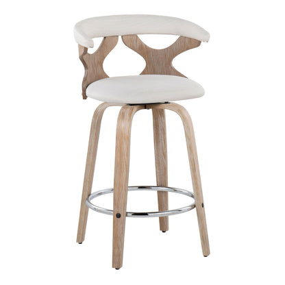 Gardenia - Contemporary Fixed Height Counter Stool With Swivel With Round Footrest (Set of 2) - White Washed / Cream