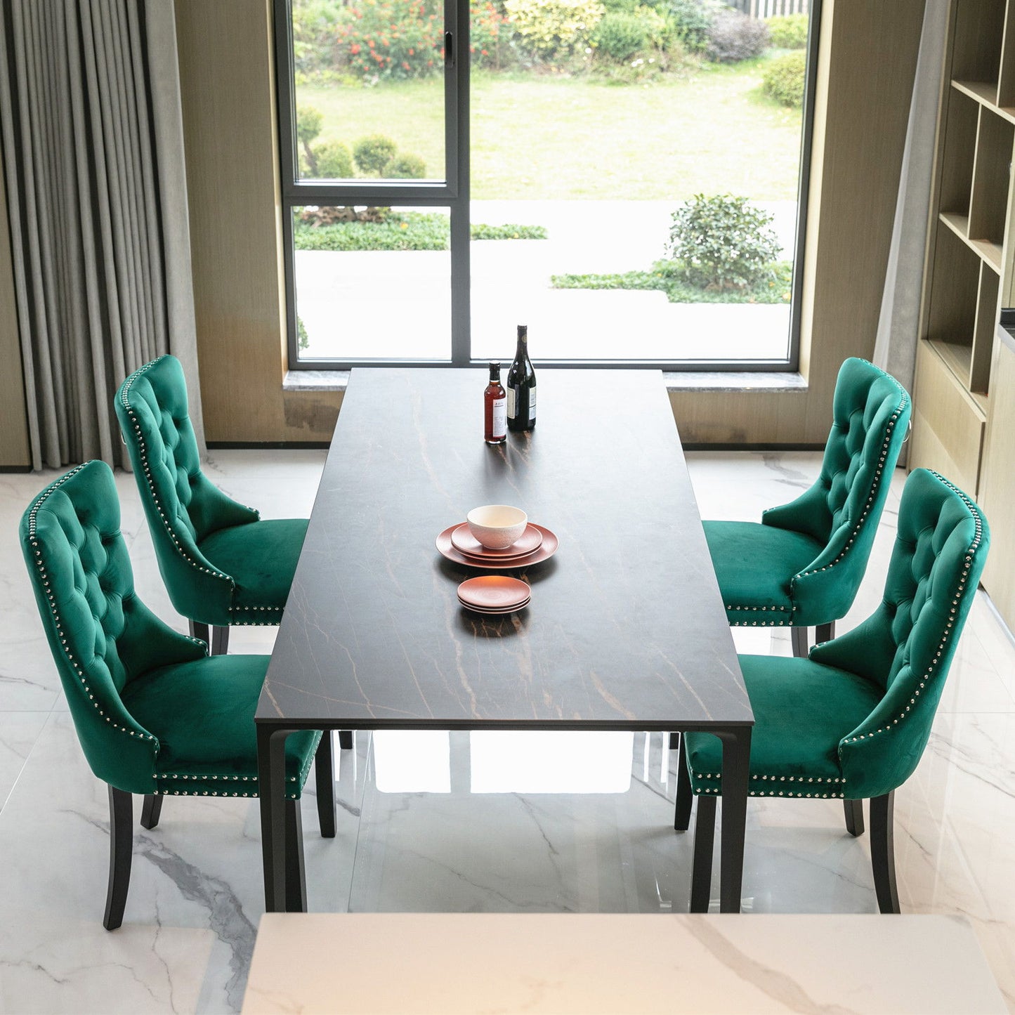 Nikki - Modern, High-End Tufted Solid Wood Contemporary Velvet Upholstered Dining Chair With Wood Legs Nailhead Trim (Set of 2) - Green