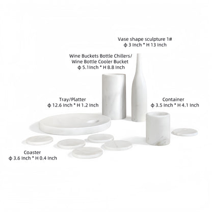 Luxury Natural Marble Dining Room Accessories Set, 10 Pieces, Elegant Natural Stone - White