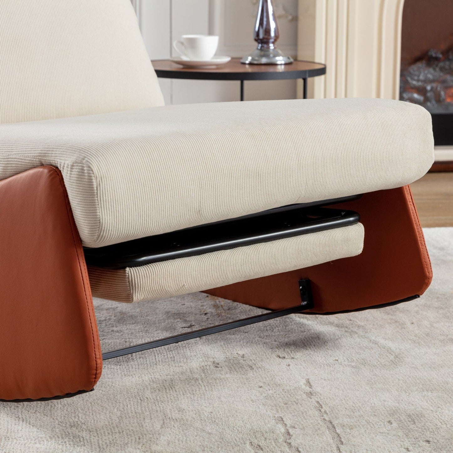 Modern Rocking Chair Recliner, Comfy Rocker Nursery Chair With Footrest, Accent Reading Chair, Upholstered Lounge Chair For Relaxing, Resting, Soft Padded Rocker For Indoor Living Room Bedroom - Orange