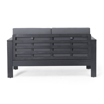 Acacia Wood Loveseat And Coffee Table Set With Cushions - Gray