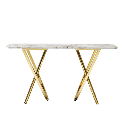 Modern Marble Pattern Console Table With Mirror Stainless Steel For Living Room - Gold