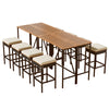 10 Piece Outdoor Acacia Wood Bar Height Table And 8 Stools With Cushions, Garden Wicker Dining Table, Foldable Tabletop, High Dining Bistro Set, All-Weather Patio Furniture - Brown