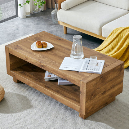 Modern Minimalist Rectangular Coffee Table Measuring Embodies The Simple Charm Of Mid Century Aesthetics, Adding A Touch Of Elegance To Your Living Room - Natural Wood