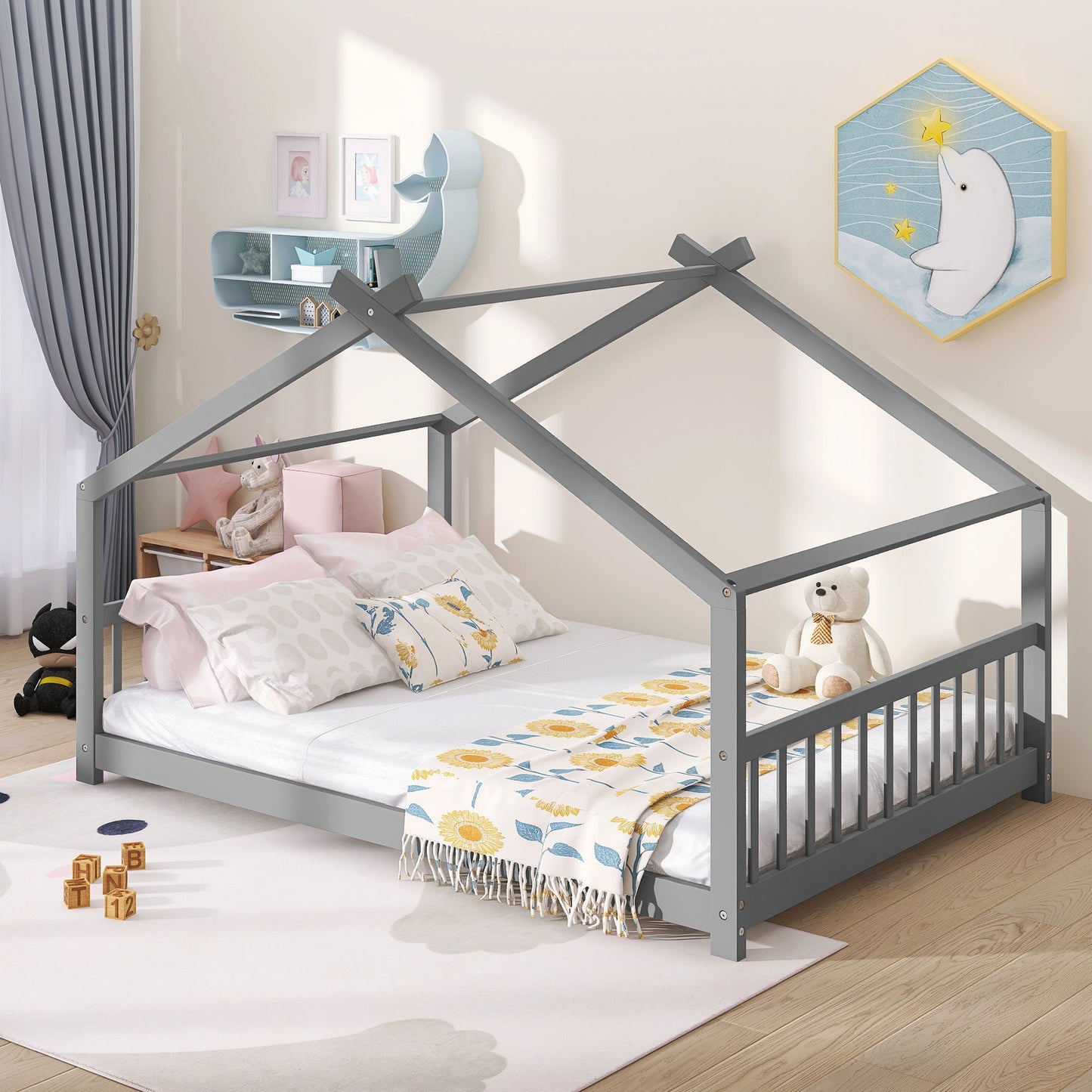 Full Size Playhouse Design Bed - Gray