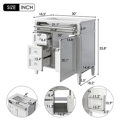 Bathroom Vanity & Top Sink, Modern Bathroom Storage Cabinet, 2 Drawers And A Tip-Out Drawer, Single Sink Bathroom Vanity - White