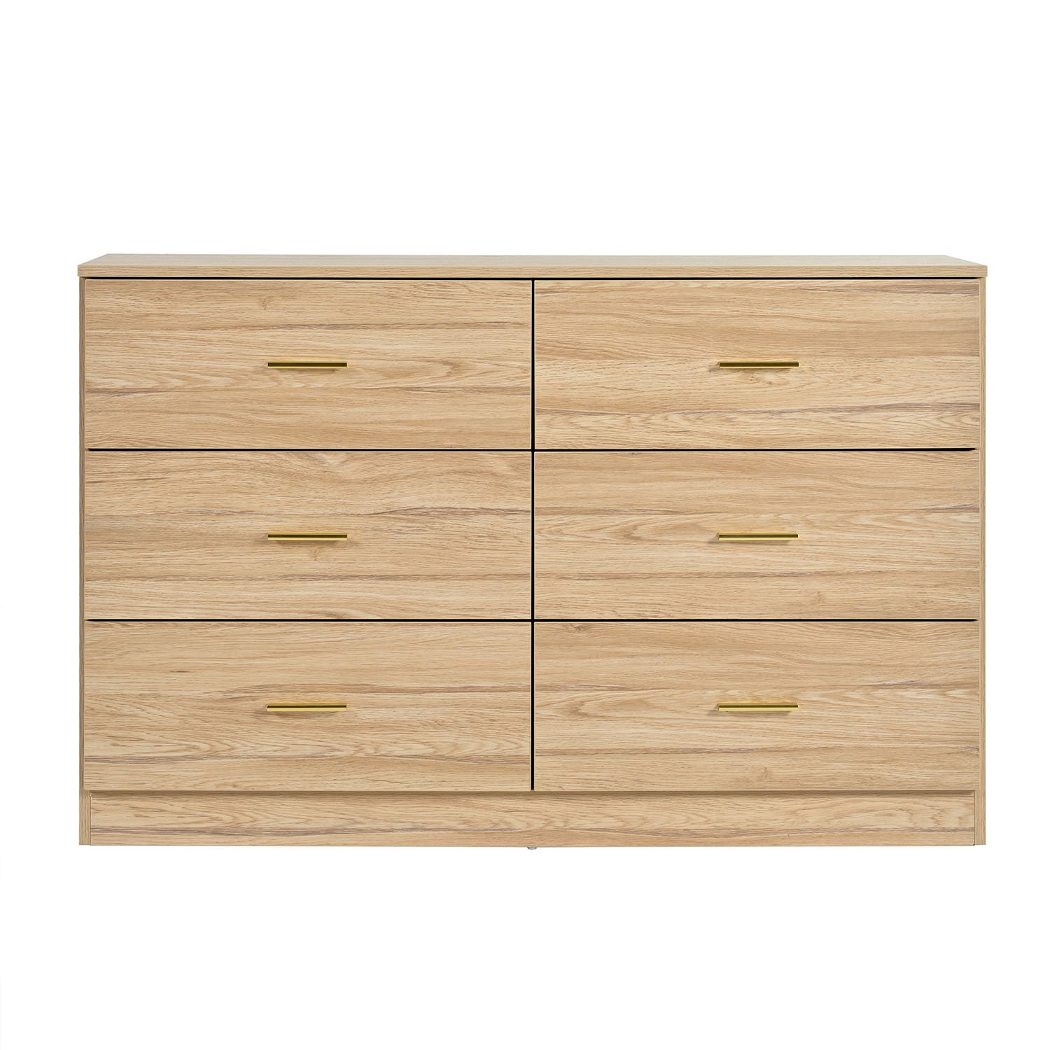 Modern 6 Drawer Dresser For Bedroom, Ample Storage Wide Chest Of Drawers, Sturdy & Safe - Natural
