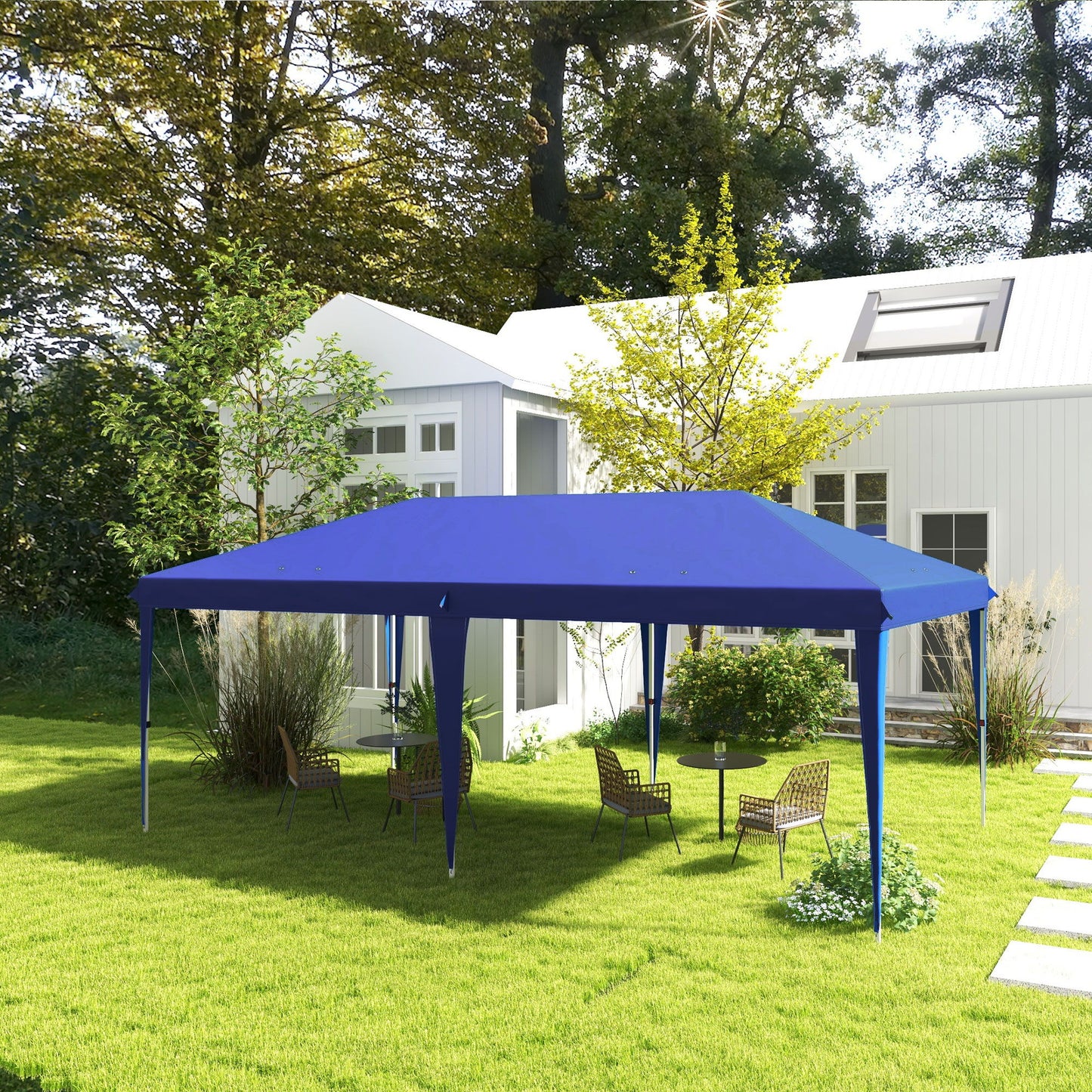 Outsunny - 10' x 19.2' Pop Up Canopy Tent, Heavy Duty Tent For Parties, Outdoor Instant Gazebo Sun Shade Shelter With Carry Bag For Catering, Events, Wedding, Backyard Bbq - Blue