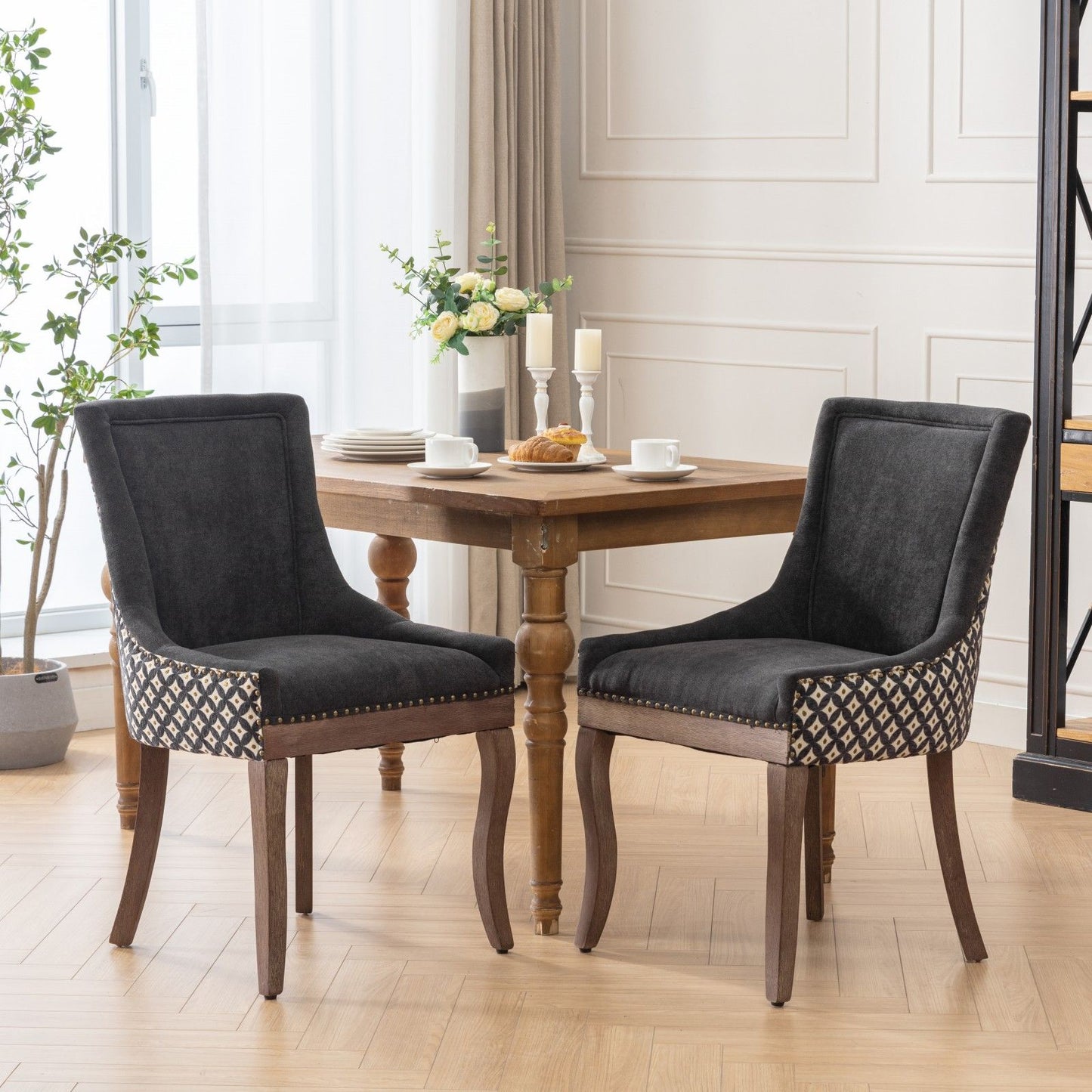 Ultra Side Dining Chair, Thickened Fabric Chairs With Neutrally Toned Solid Wood Legs, Bronze Nail Head (Set of 2) - Blue