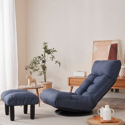Adjustable Japanese Reclining Floor Chair Sofa With Metal Frame For Living Room & Balcony - Navy