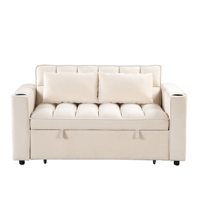 Multi Functional Sofa Bed With Cup Holder And USB Port For Living Room Or Apartments - Milk White