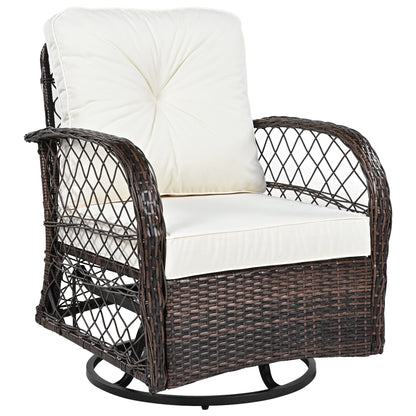 3 Piece Outdoor Chair & Table Set Chat Set 2 Person Rattan Seating Group With 2 Swiveling And Rocking Chairs And A Square Table For Garden, Patio, Or Balcony - Brown