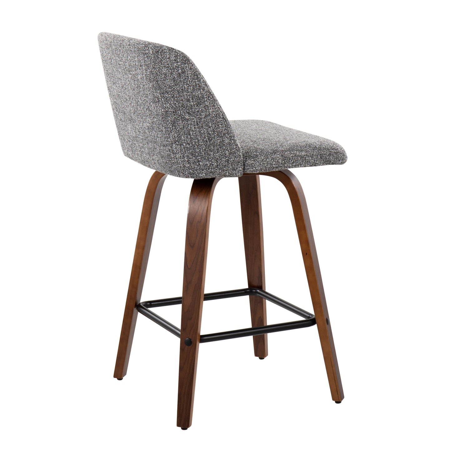Toriano - Mid-Century Modern Fixed Height Counter Stool With Square Footrest (Set of 2) - Walnut / Gray