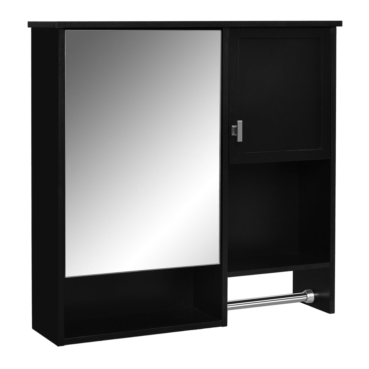 Modern Wall Mounted Bathroom Medicine Cabinet, Bathroom Wall Storage Cabinet With Mirror, Over The Toilet Space Saver Cabinet With Towels Bar - Black