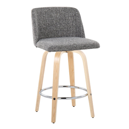 Toriano - Contemporary Fixed Height Counter Stool & Swivel And Round Footrest (Set of 2) - Natural / Gray