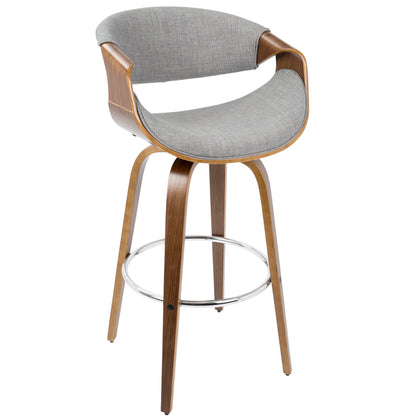 Curvini - Mid-Century Modern Fixed Height Barstool With Swivel (Set of 2) - Gray