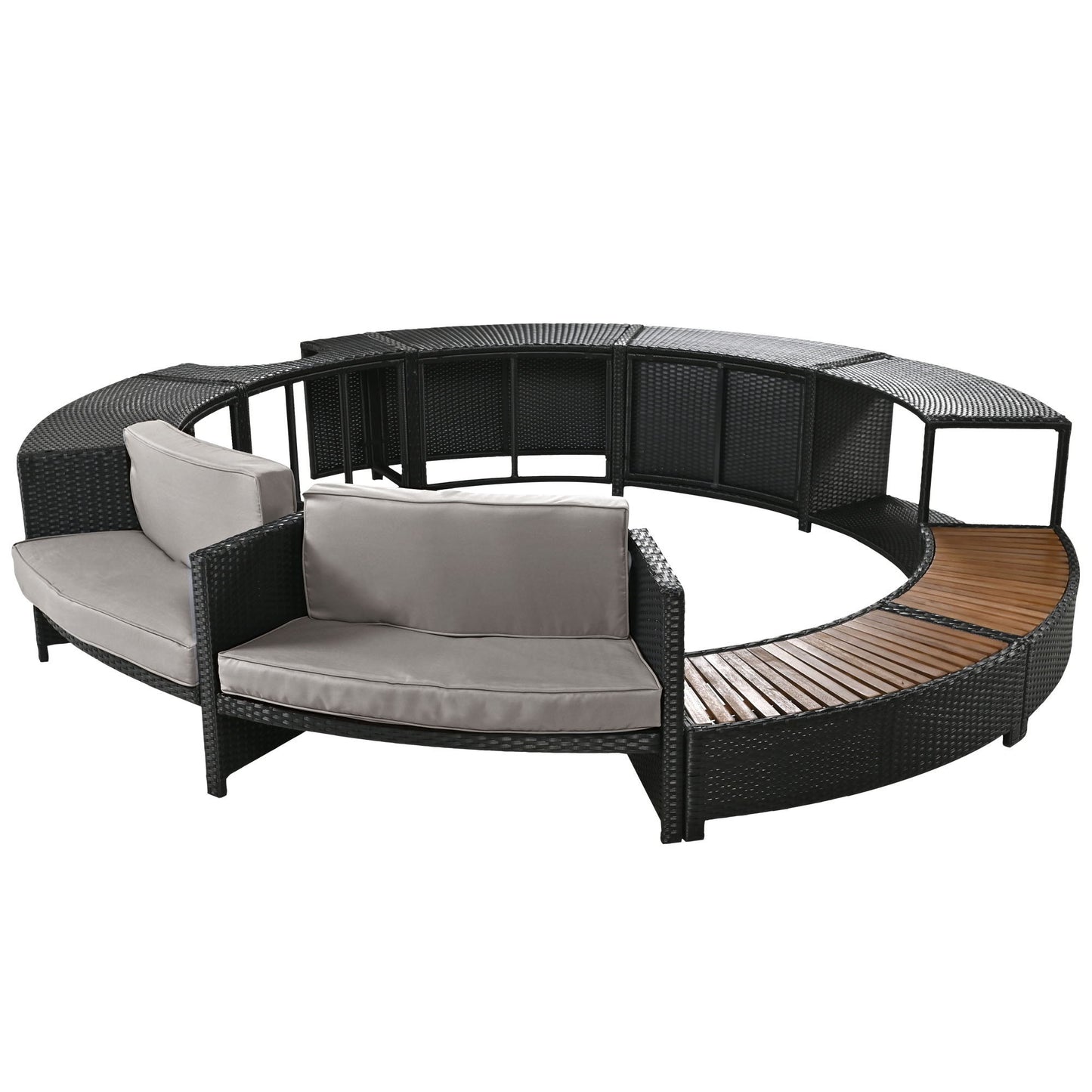 Spa Surround Spa Frame Patio Rattan Sofa Set With Storage Spaces, Mini Sofa And Comfortable Cushion For Patio, Backyard - Gray